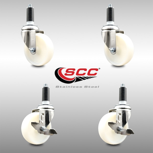 Service Caster 4 Inch 316SS Nylon Wheel Swivel 1 Inch Expanding Stem Caster Brake SCC, 2PK SCC-SS316EX20S414-NYS-2-TLB-2-1 - main
